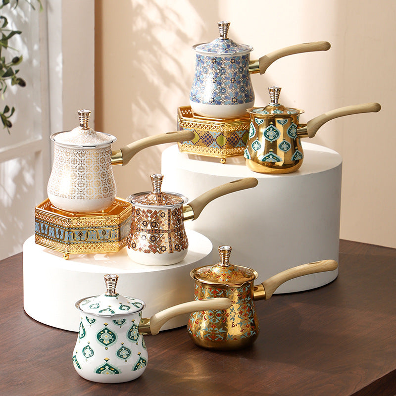 Stainless Steel Turkish Coffee Pot Milk Cup - Light Luxury Retro Style