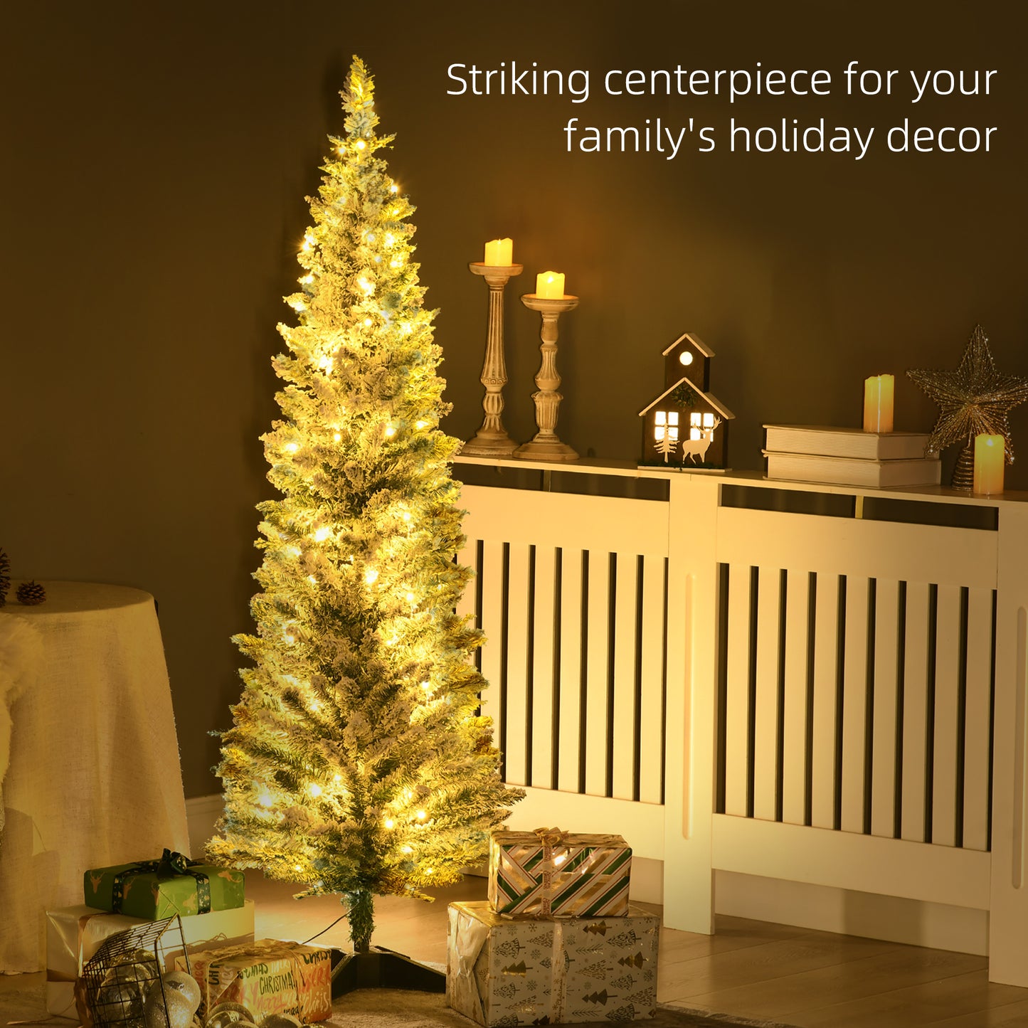 5' Tall Pre-Lit Slim Noble Fir Artificial Christmas Tree - Green