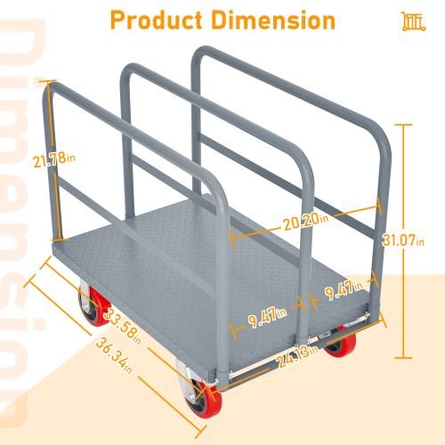 Heavy Duty Steel Platform Truck 2000lbs with 6 Swivel Brake Casters and Side Handrails