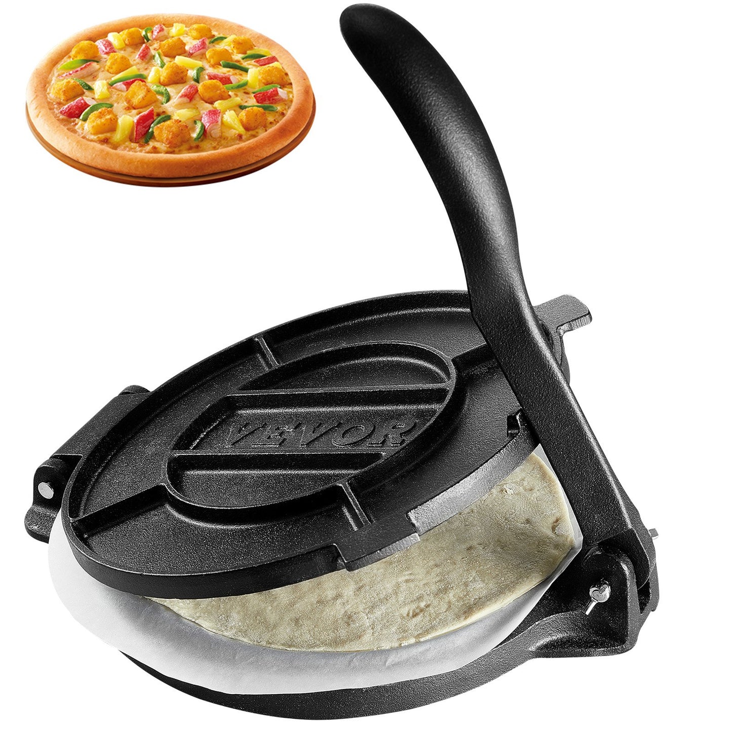 10-Inch Cast Iron Tortilla Press - Heavy Duty Roti & Dough Maker with Parchment Paper