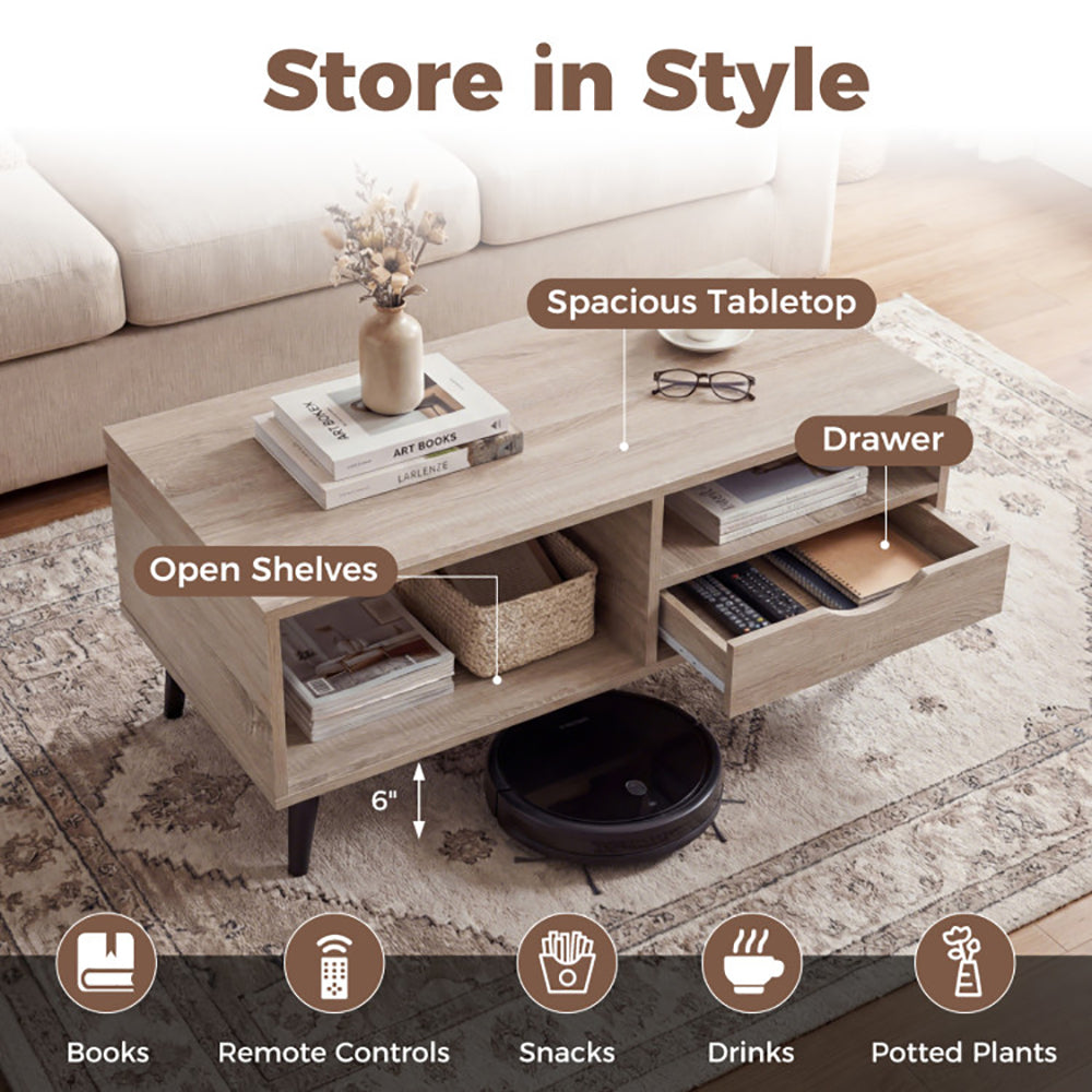 Coffee Table With Storage Rustic Rectangle Center For Living Rooms,