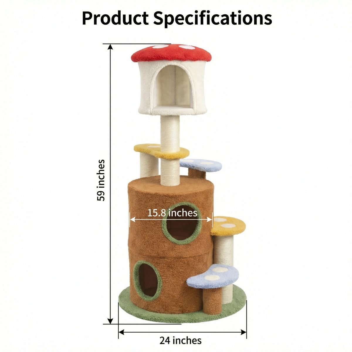 Large Mushroom Cat Tree with Condo, Platform & Ladder - Multi-Level Play & Rest