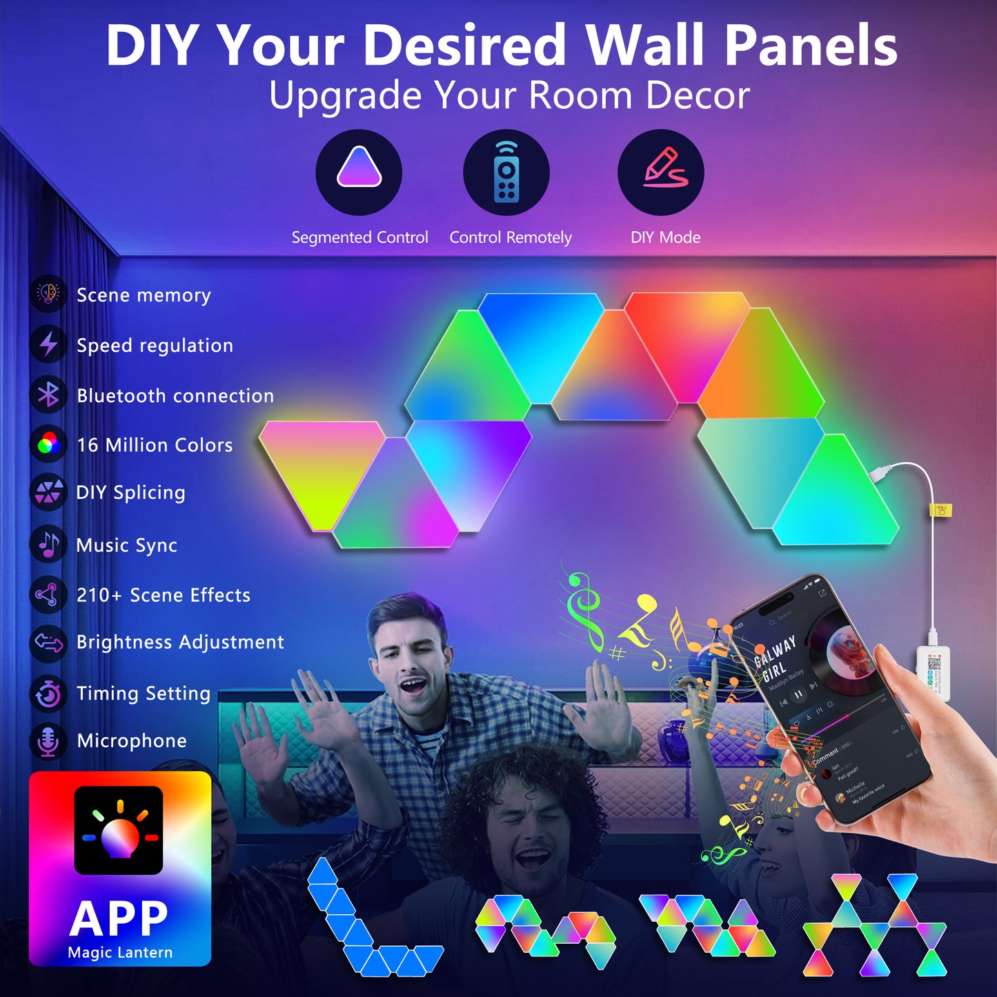 RGB Modular LED Wall Panel Lights - Music Sync, App Control for Bedroom & Game Room Decor