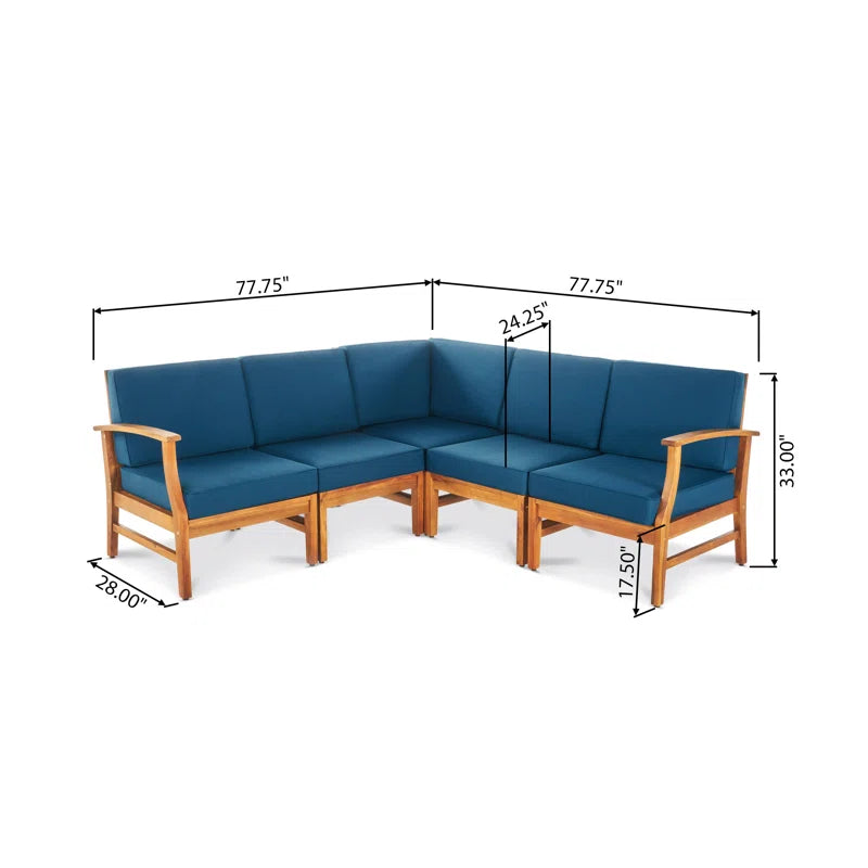 Perla 5-Piece Outdoor Sofa Set - Blue Acacia Wood