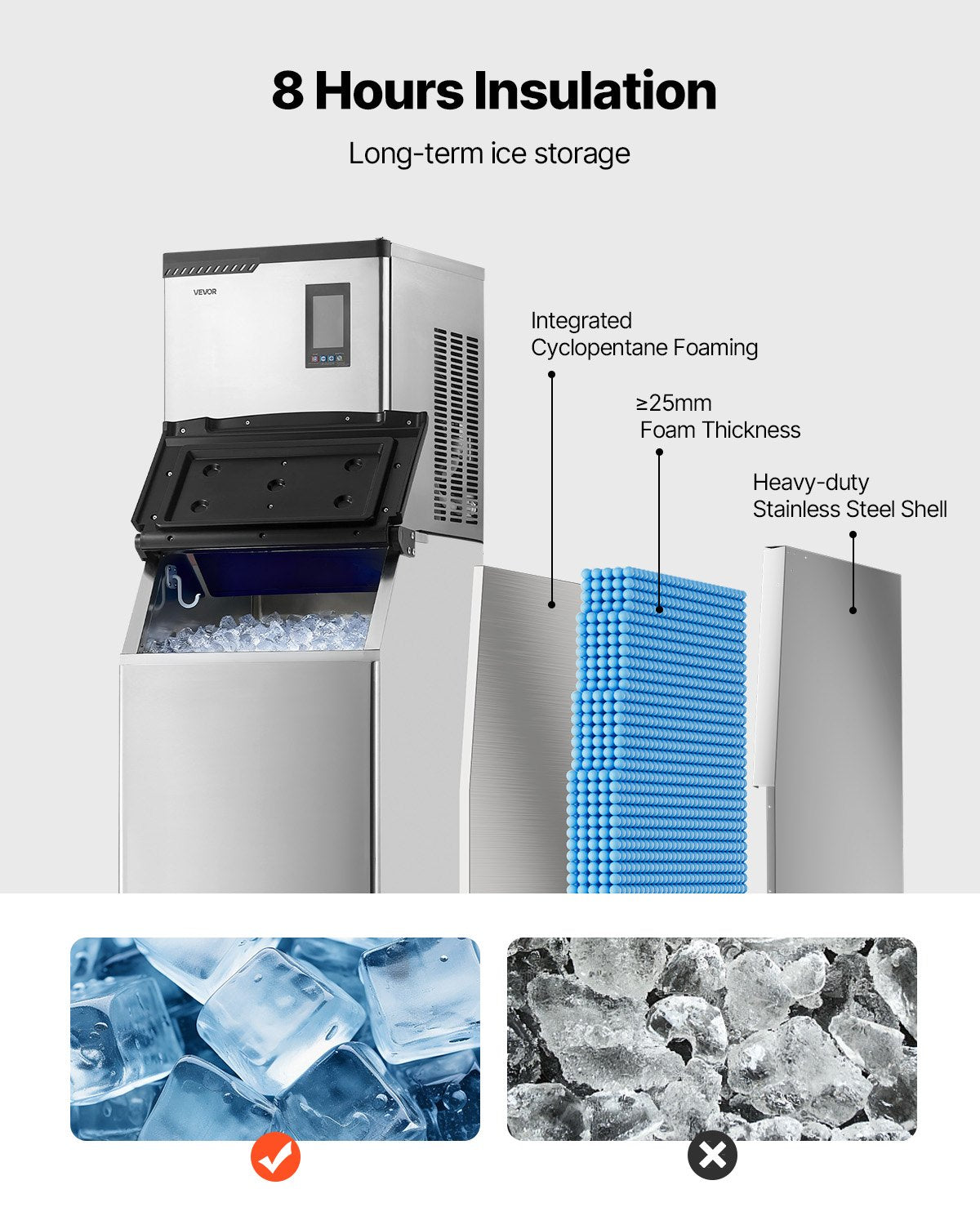 Commercial Ice Maker Machine 300Lbs/24H with Stainless Steel Bin & Touchscreen
