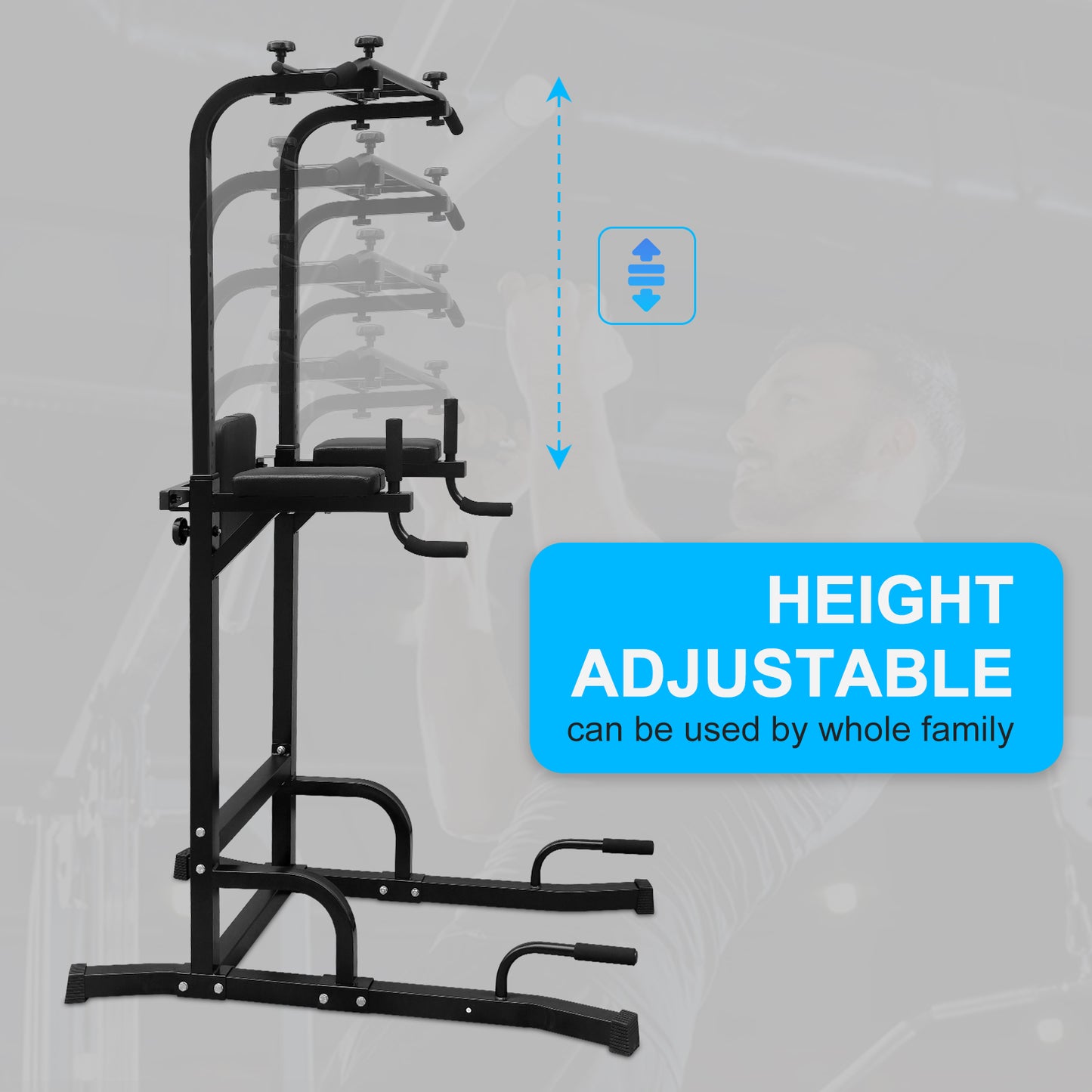 Power Tower Pull Up Bar & Dip Station for Home Gym Fitness - Black