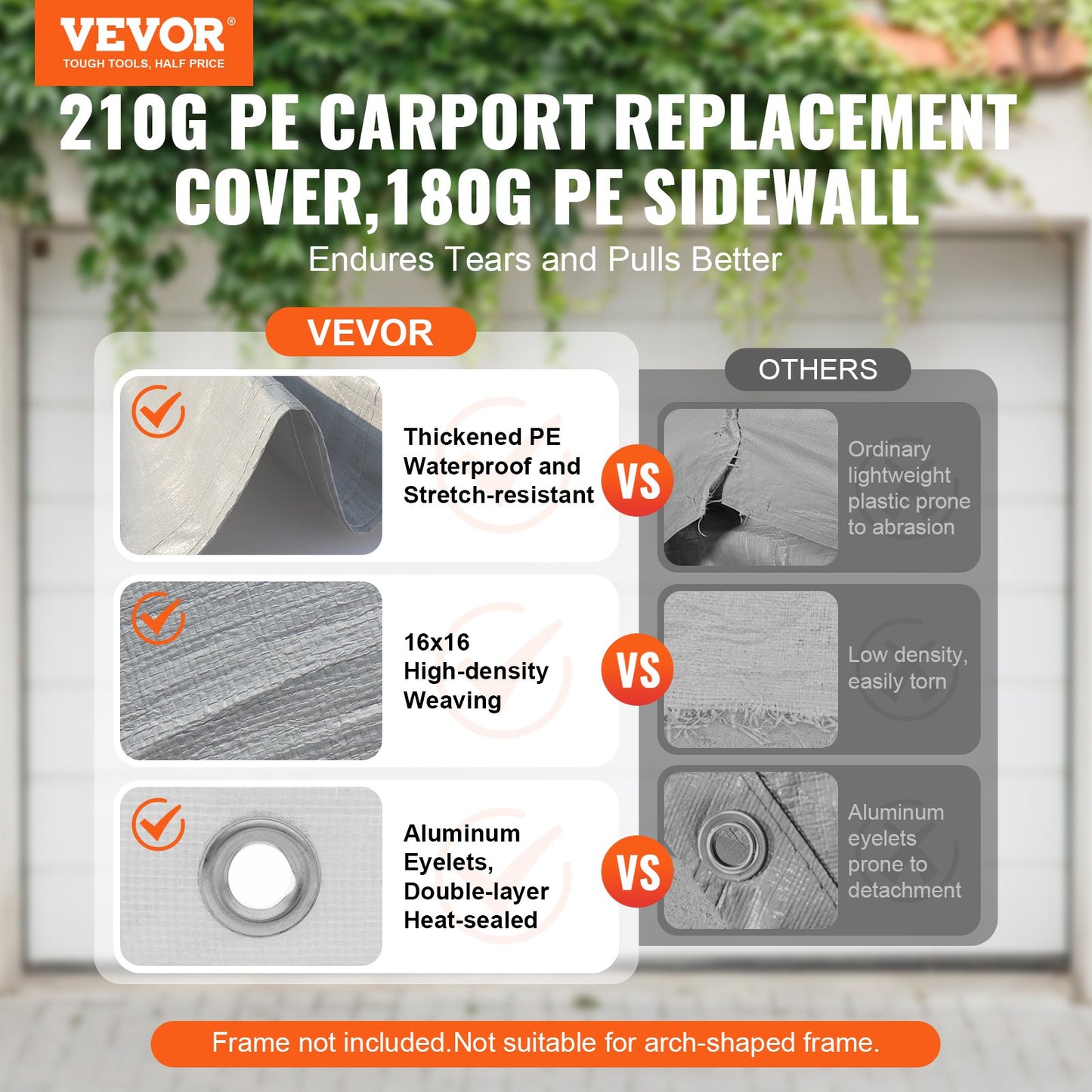 10x20 ft Waterproof UV-Resistant Canopy Cover with Side Walls for Garage Replacement