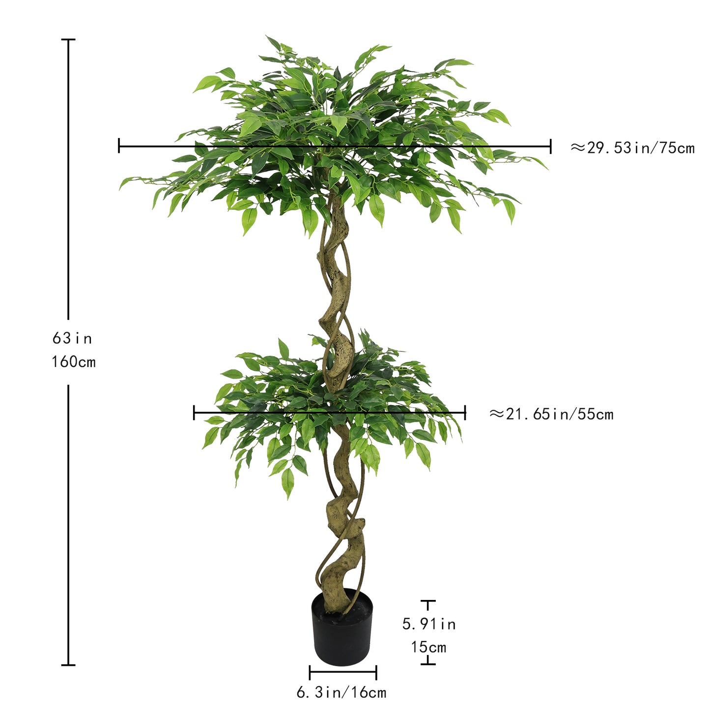 5.2FT Artificial Ficus Tree with Pot - Lifelike Faux Banyan Green