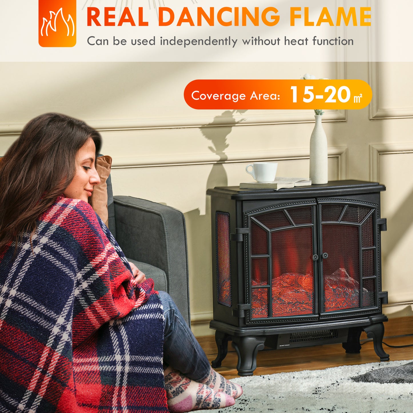 27-Inch Electric Fireplace Heater with Remote & Adjustable Brightness