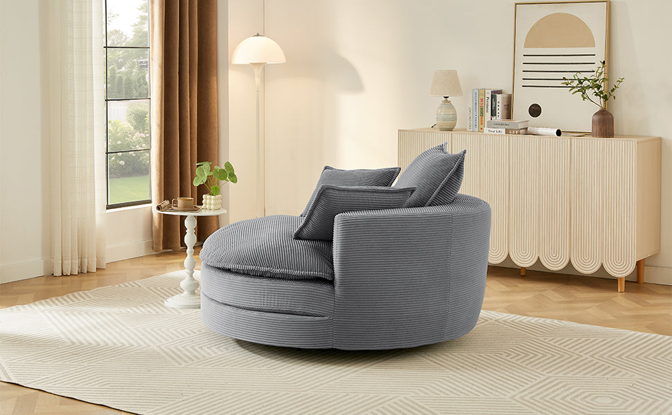 360° Swivel Barrel Chair with Dual-Layer Cushion - Grey