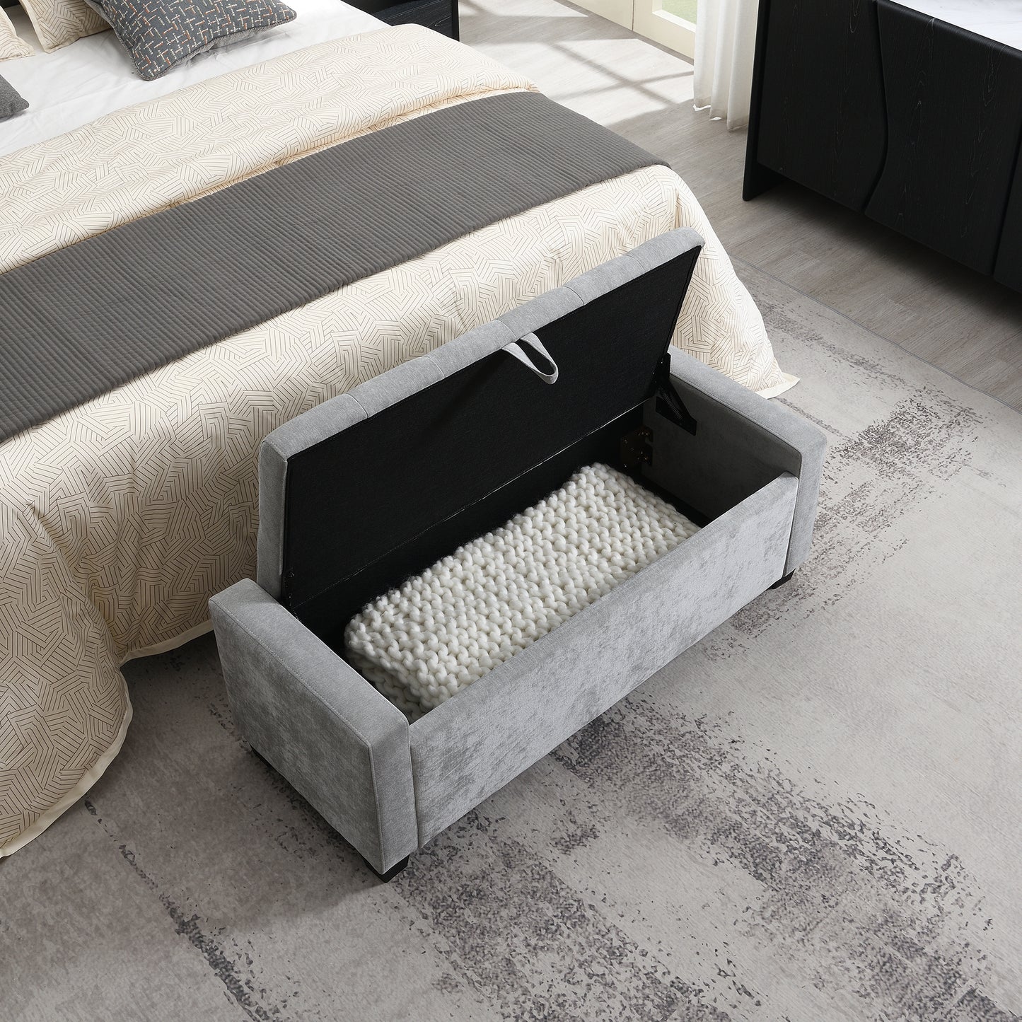 48 Ottoman With Storage, Storage Bench Safety Hinge, Upholstered