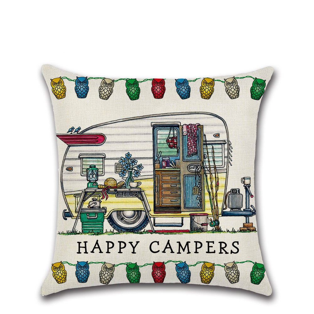 Cartoon Camper RV Linen Pillow Cover 45x45cm Home Textiles