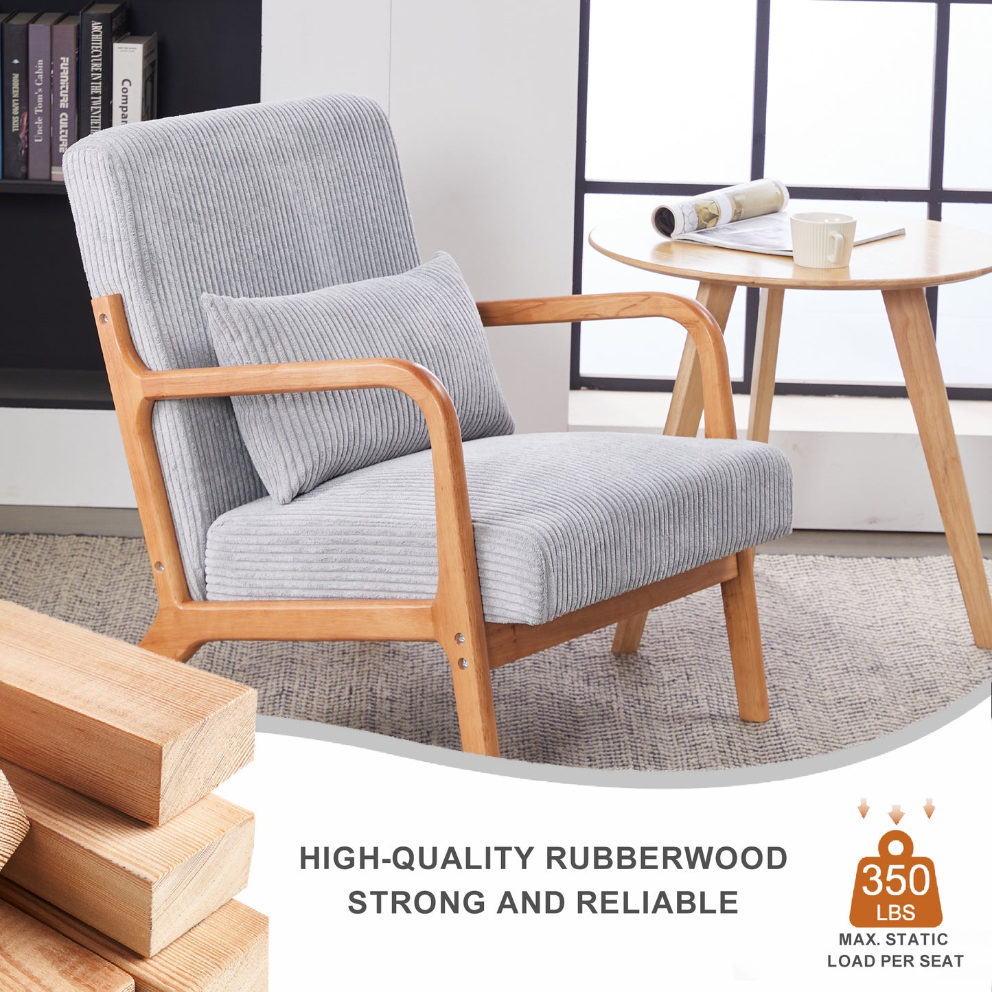 Mid-Century Modern Upholstered Accent Chair - Light Gray