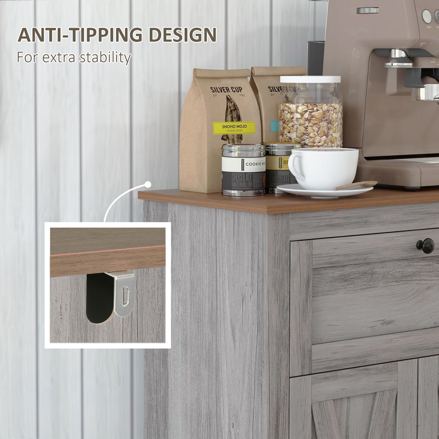 Farmhouse Storage Cabinet with Doors and Drawer - Light Gray