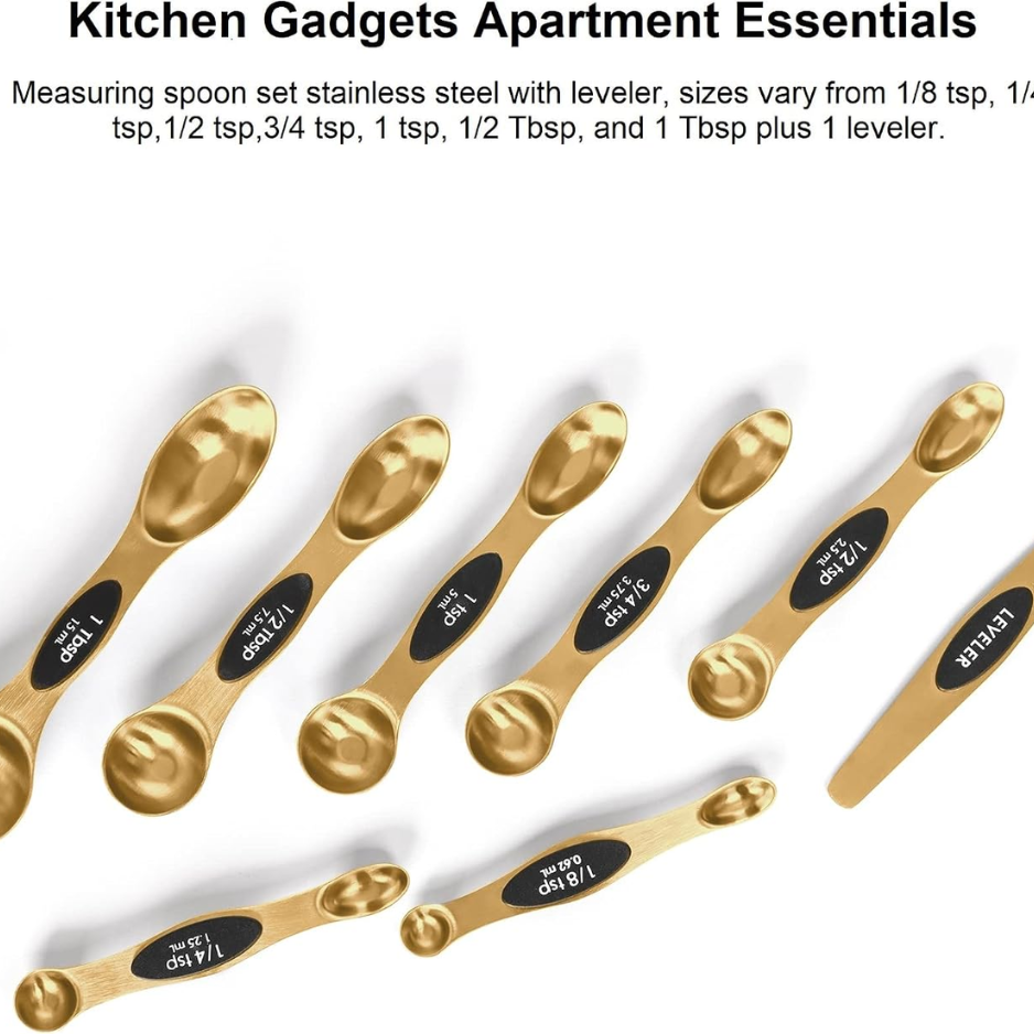 Magnetic Stainless Steel Measuring Spoons Set - Gold