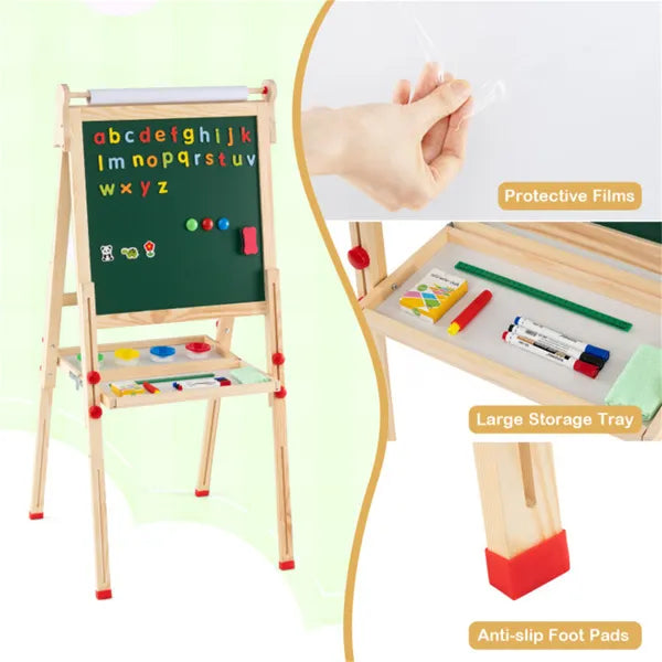 3-in-1 Kids Art Easel with Magnetic Whiteboard & Chalkboard - Adjustable Height