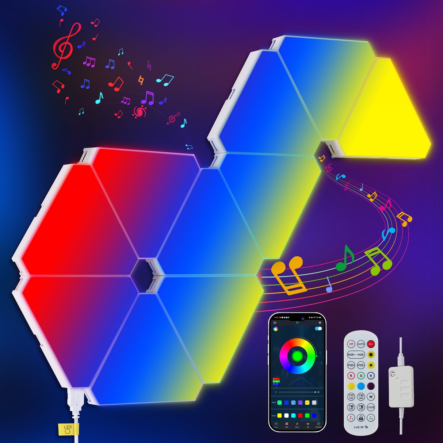 RGB Modular LED Wall Panel Lights - Music Sync, App Control for Bedroom & Game Room Decor