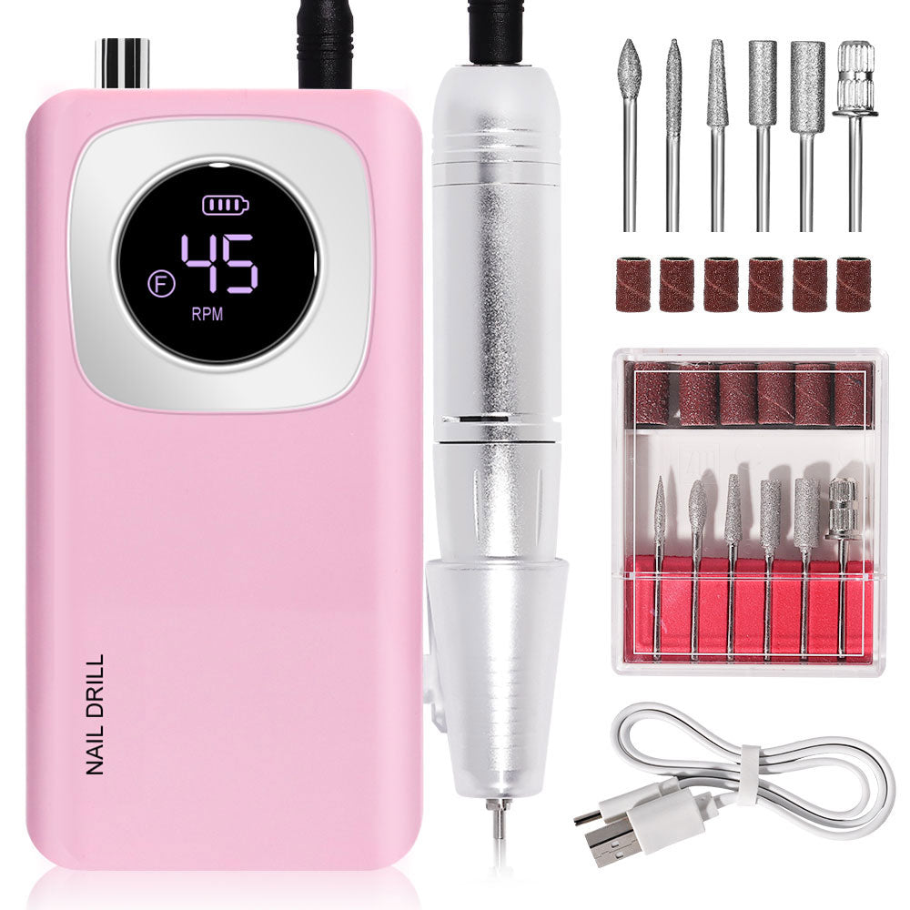 Professional Cordless Nail Drill - 45000RPM Rechargeable E-File Kit