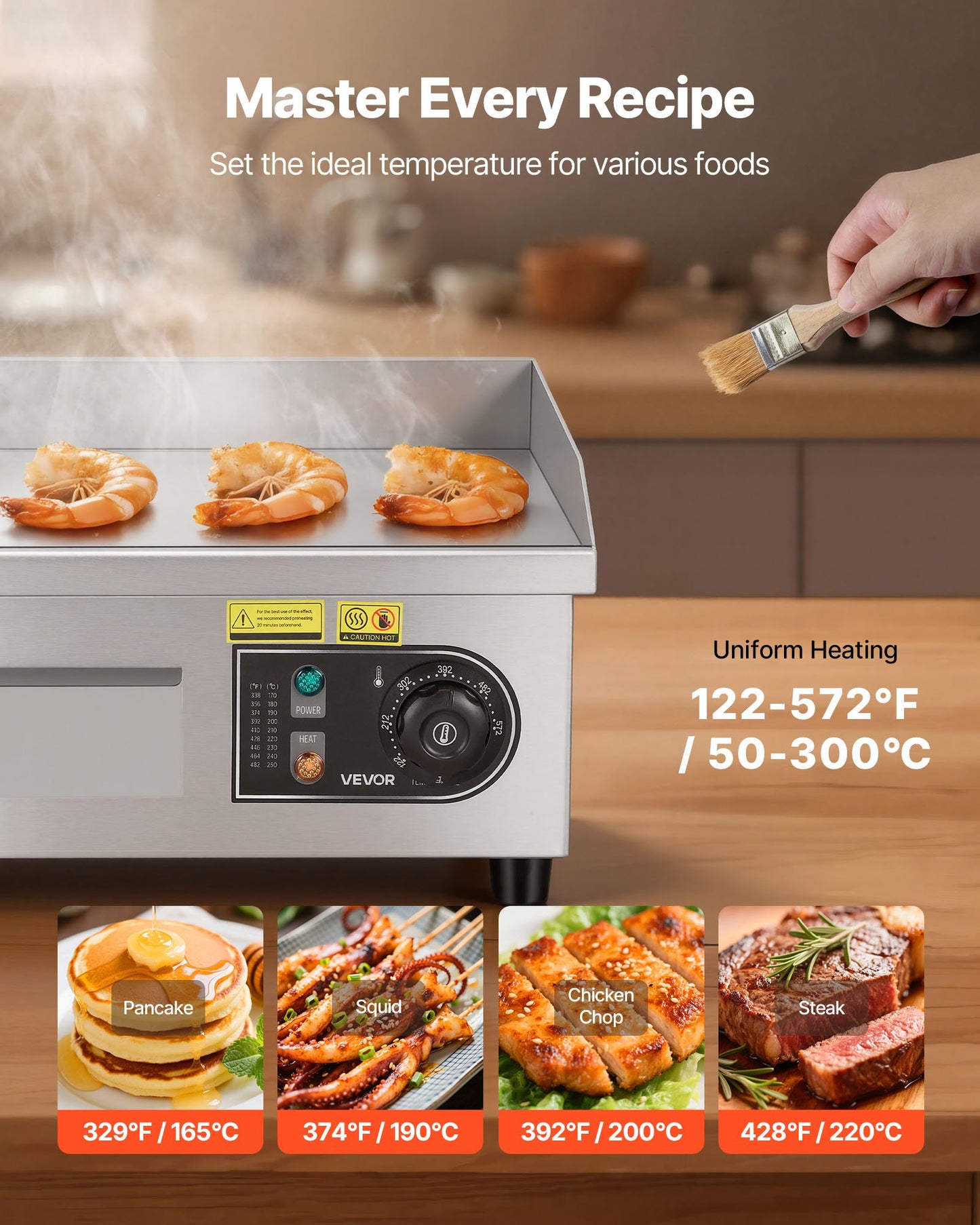 Electric Griddle 13.98x11.81 Inch 1750W Flat Top Grill with Spatulas & Brushes