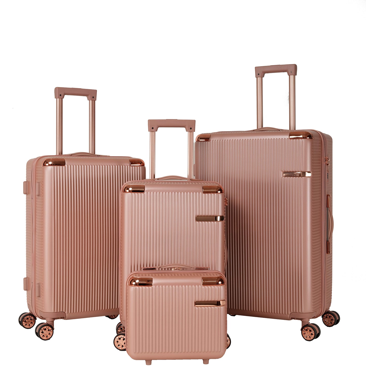 Lightweight Rose Gold 4-Piece Hard Luggage Set with 360° Wheels