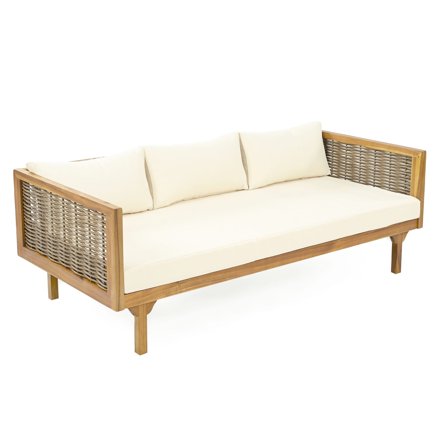 CLAREMONT 3 SEATER DAYBED WITH RATTAN ARMS BEIGE CUSHION