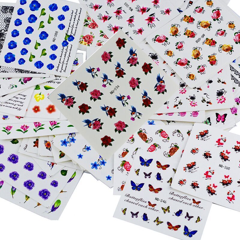 Waterproof Nail Stickers Butterfly Flower Feather Watermark Set - Non-Repetitive