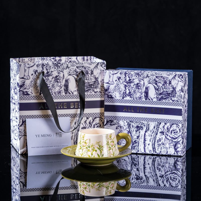 Elegant Iris Flower Ceramic Coffee Cup Set with Gift Box - Multiple Styles & Sizes