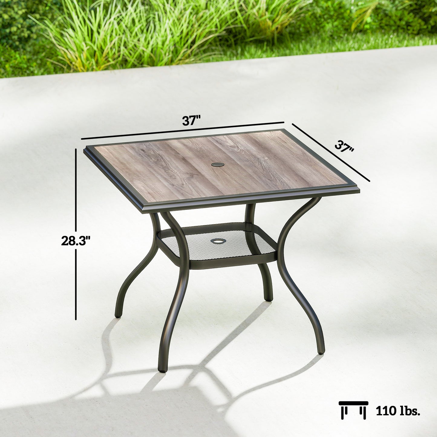 37" Square Outdoor Dining Table for 4 with Umbrella Hole - Gray