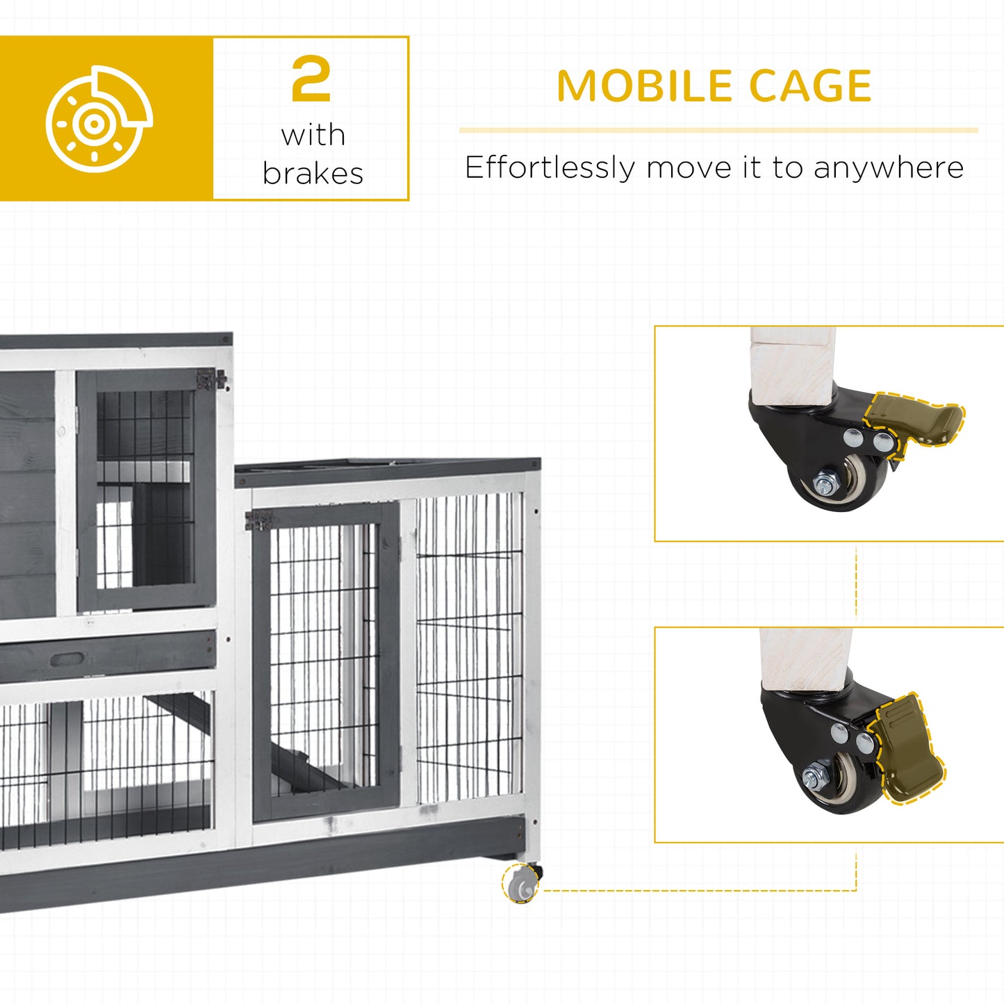 Wooden Elevated Rabbit Hutch with Wheels and Enclosed Run - Small Animal Cage