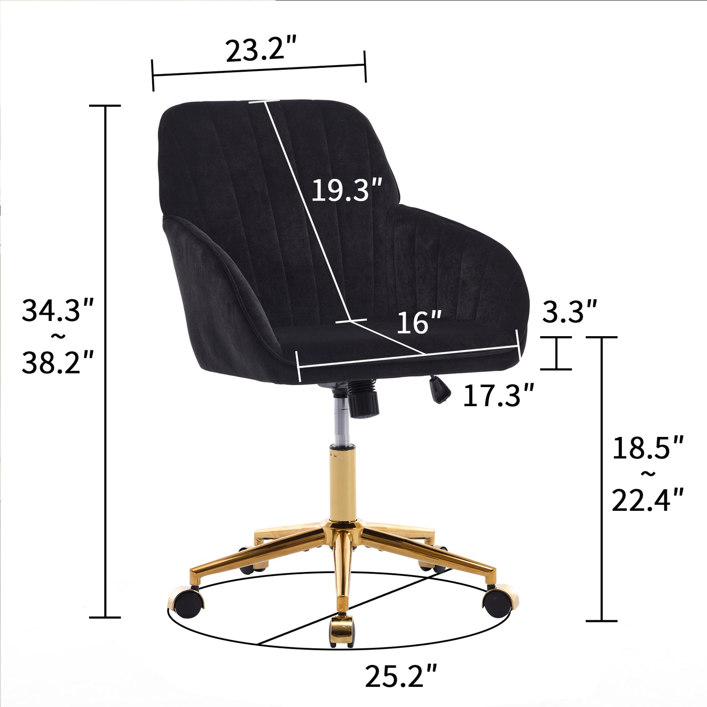 Ergonomic Adjustable Office Chair - Black Velvet Swivel Seat