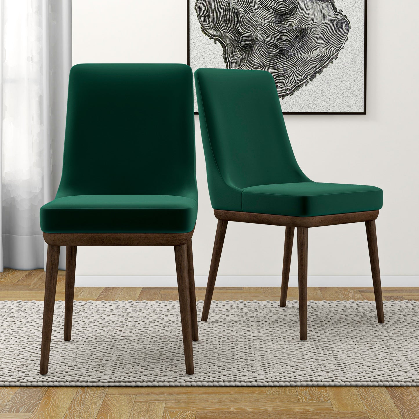 Kate Mid-Century Modern Dining Chairs Set of 2 - Velvet Upholstery