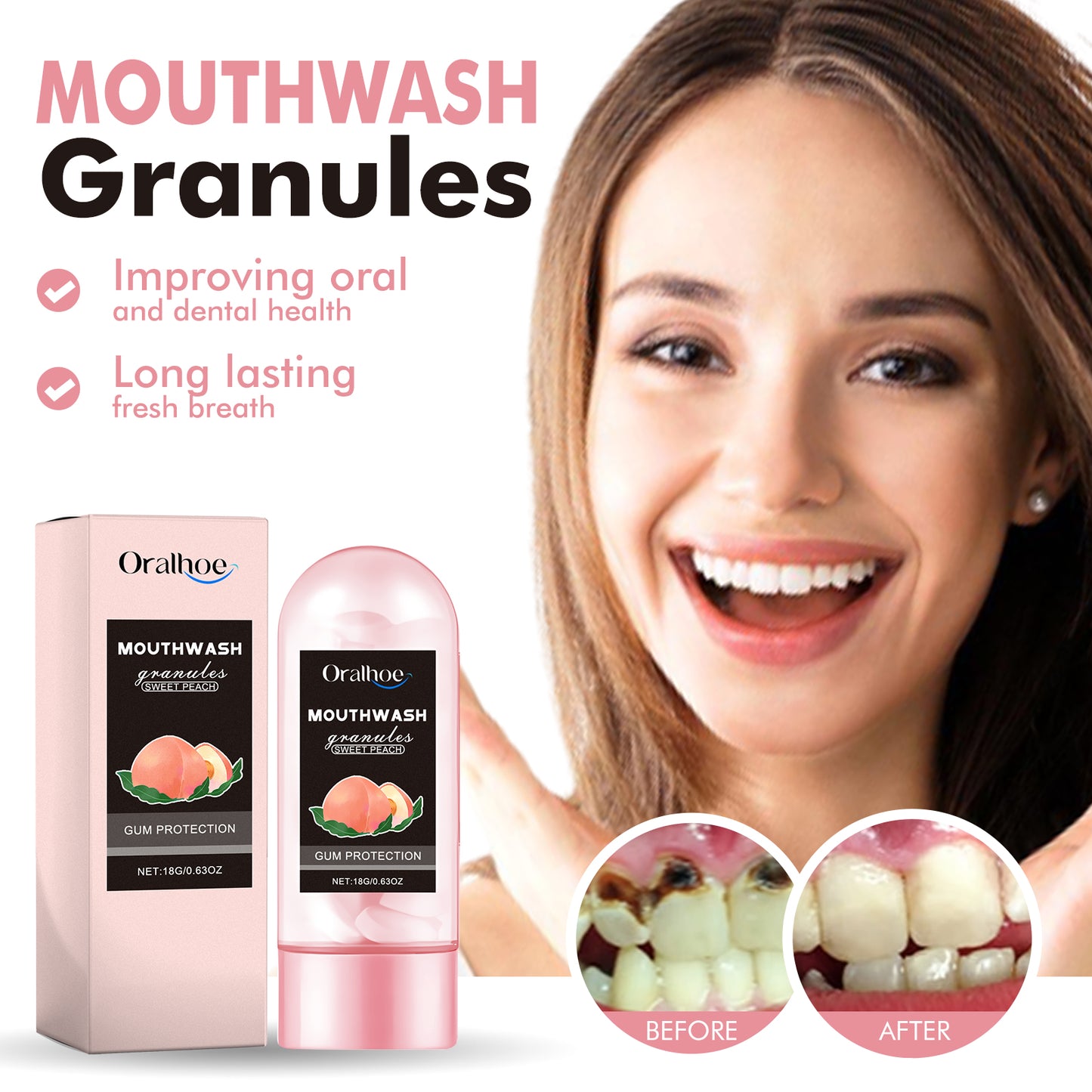 Peach Flavor Teeth Cleaning Mouthwash Pellets - Portable Oral Care