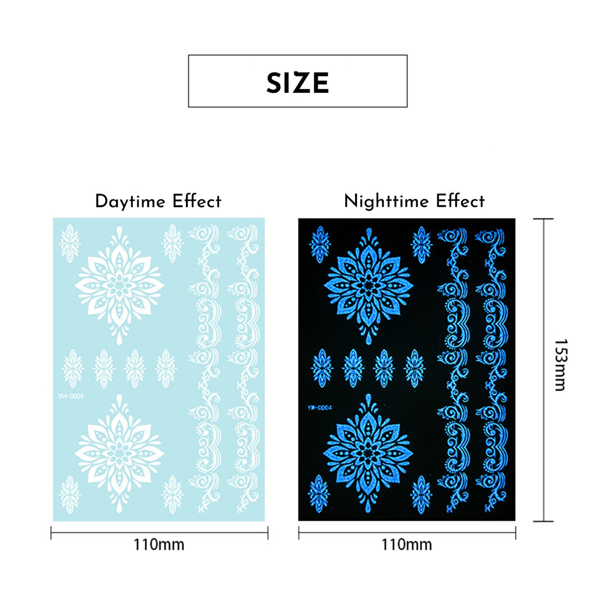 Glow in the Dark Henna Tattoo Stickers for Parties & Festivals - Intricate Lace Designs, Light Up Halloween & Christmas