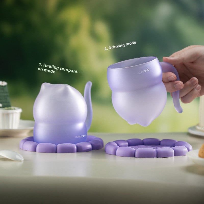 Heat-Resistant Glass Water Cup with Pet-Shaped Grape Purple Design - Gift-Ready