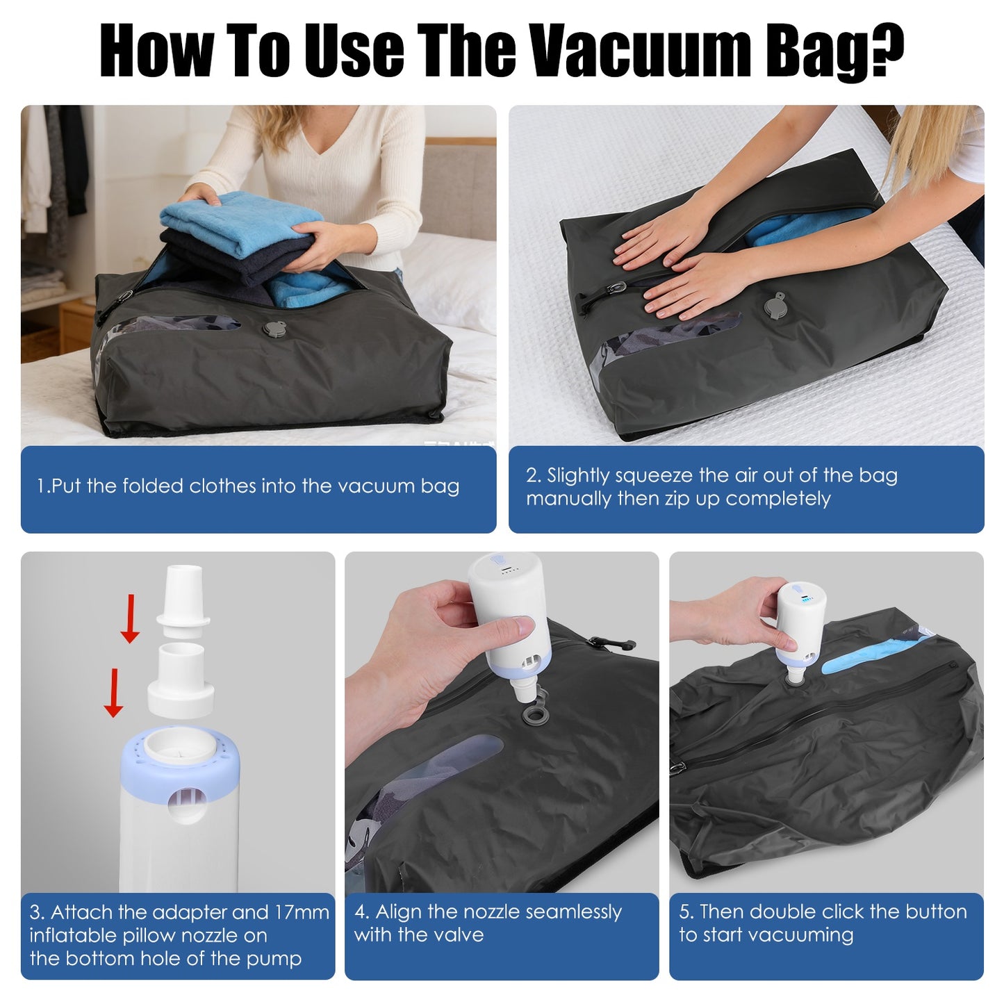 2Pcs 17L Vacuum Bags With Pump Clear Window Handle IP67 Waterproof
