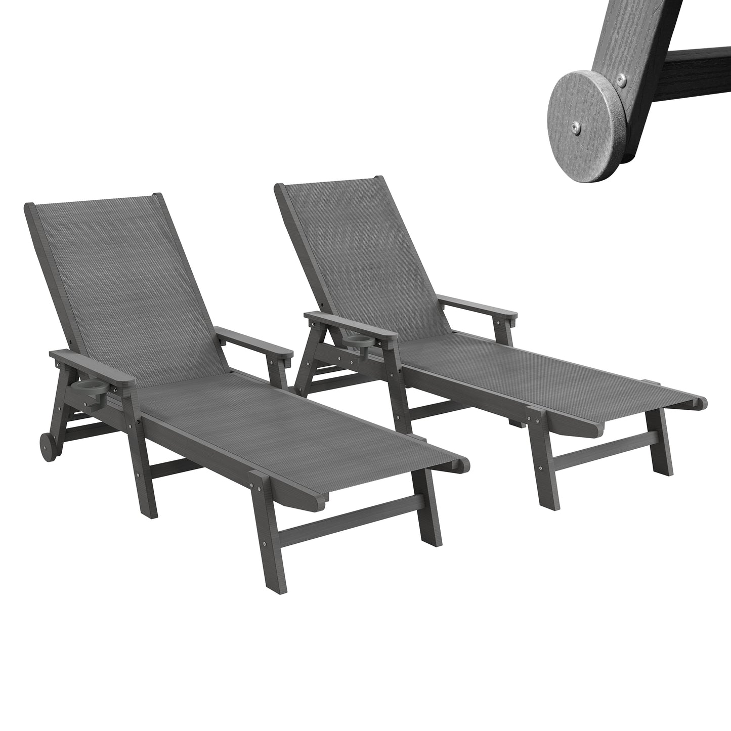 Outdoor Pool Lounge Chairs Set Of 2, HDPE Patio Chair With Wheels,