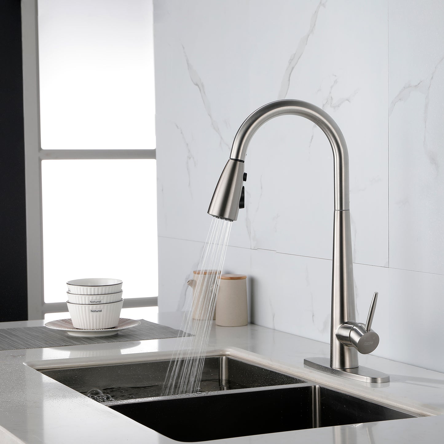 Stainless Steel Kitchen Faucet with Single Handle and Deck