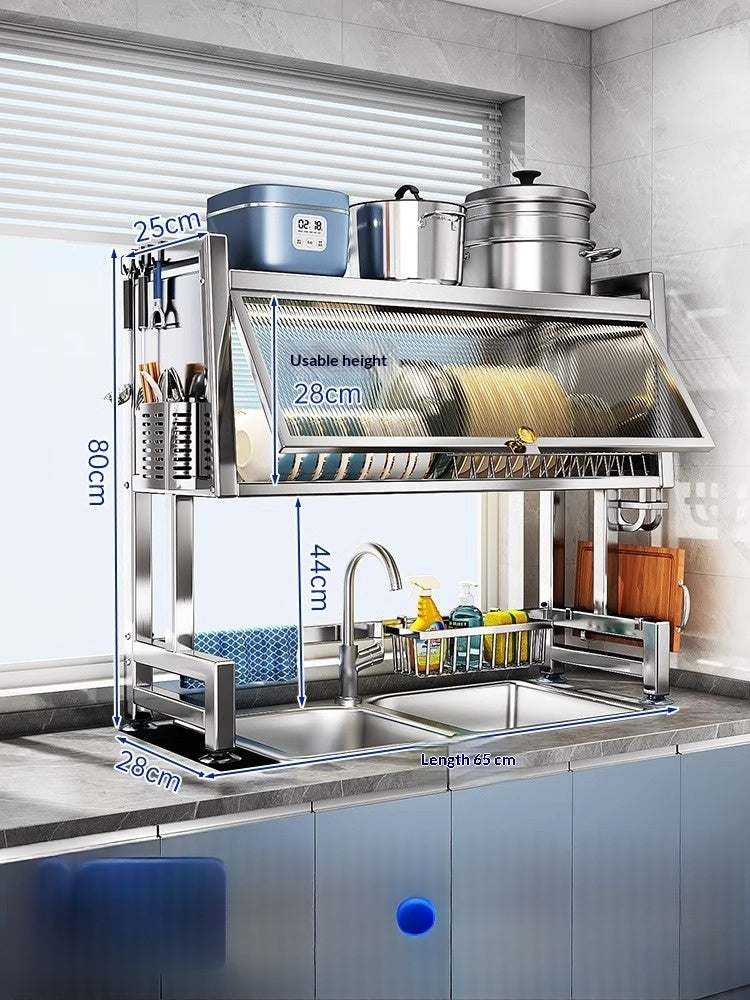 Stainless Steel Kitchen Sink Rack with Draining Set & Hooks - Multiple Sizes