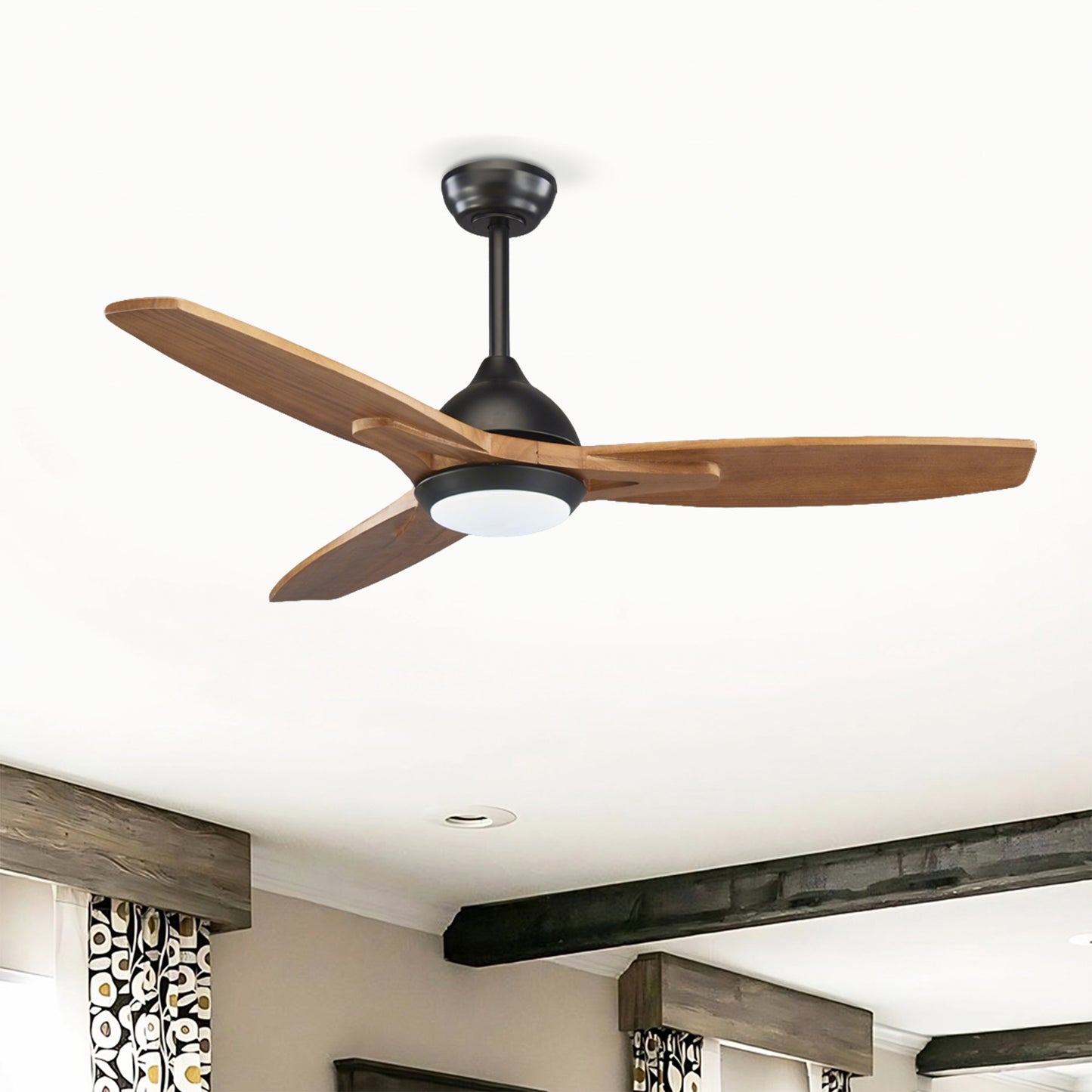 52-Inch Ceiling Fan with Lights, Quiet DC Motor, 6 Speeds, Reversible - Matte Black