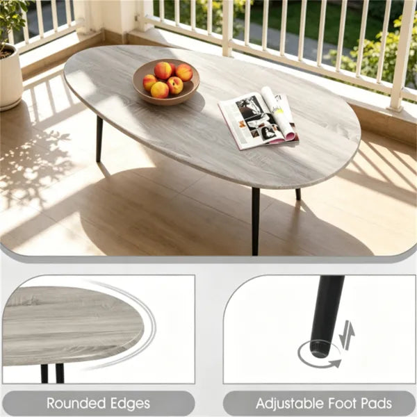 Gray Stylish Irregular Shape Coffee Table, Heavy-Duty Metal Base Oval