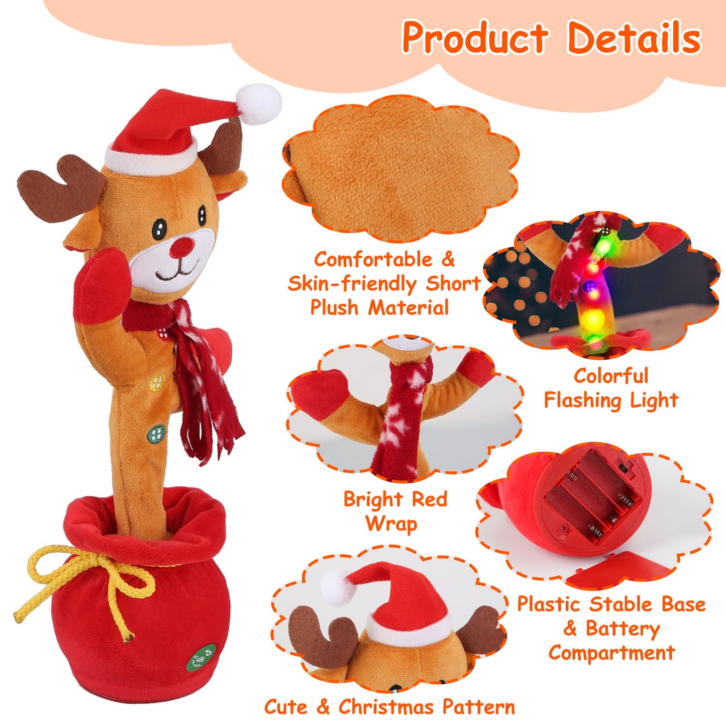 Interactive Plush Dance Toy - Christmas Penguin & Elk Designs