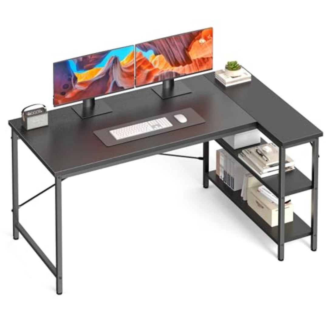 L-Shaped Office Desk with Reversible Storage Rack - Multiple Sizes
