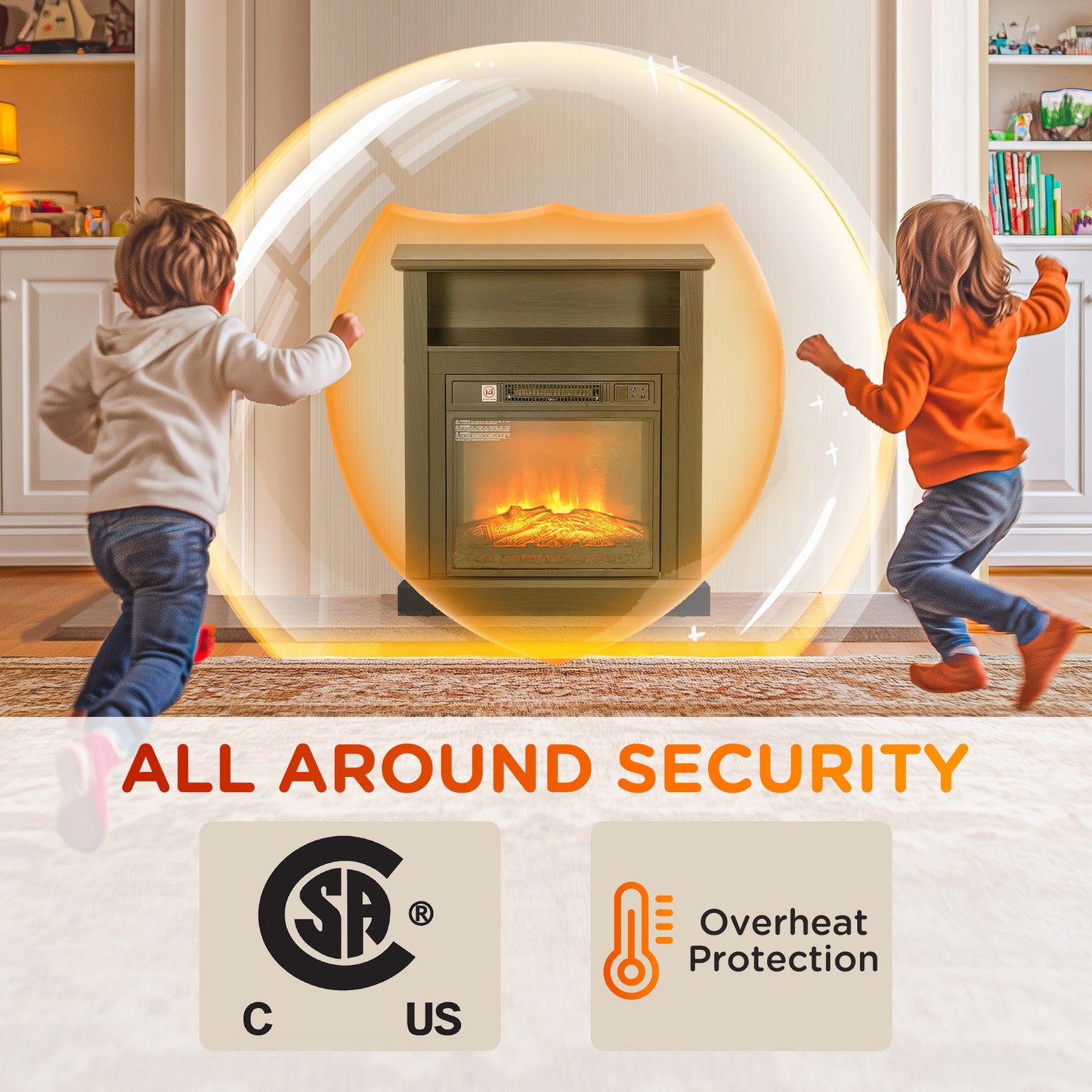 27-Inch Freestanding Electric Fireplace with Mantel - Realistic 3D Flame, Remote Control