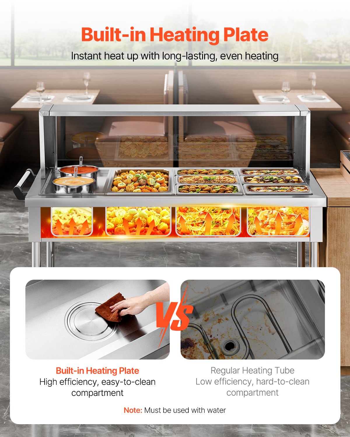 Commercial Food Warmer Steam Table with 7 Pans and 2 Pots - Silver