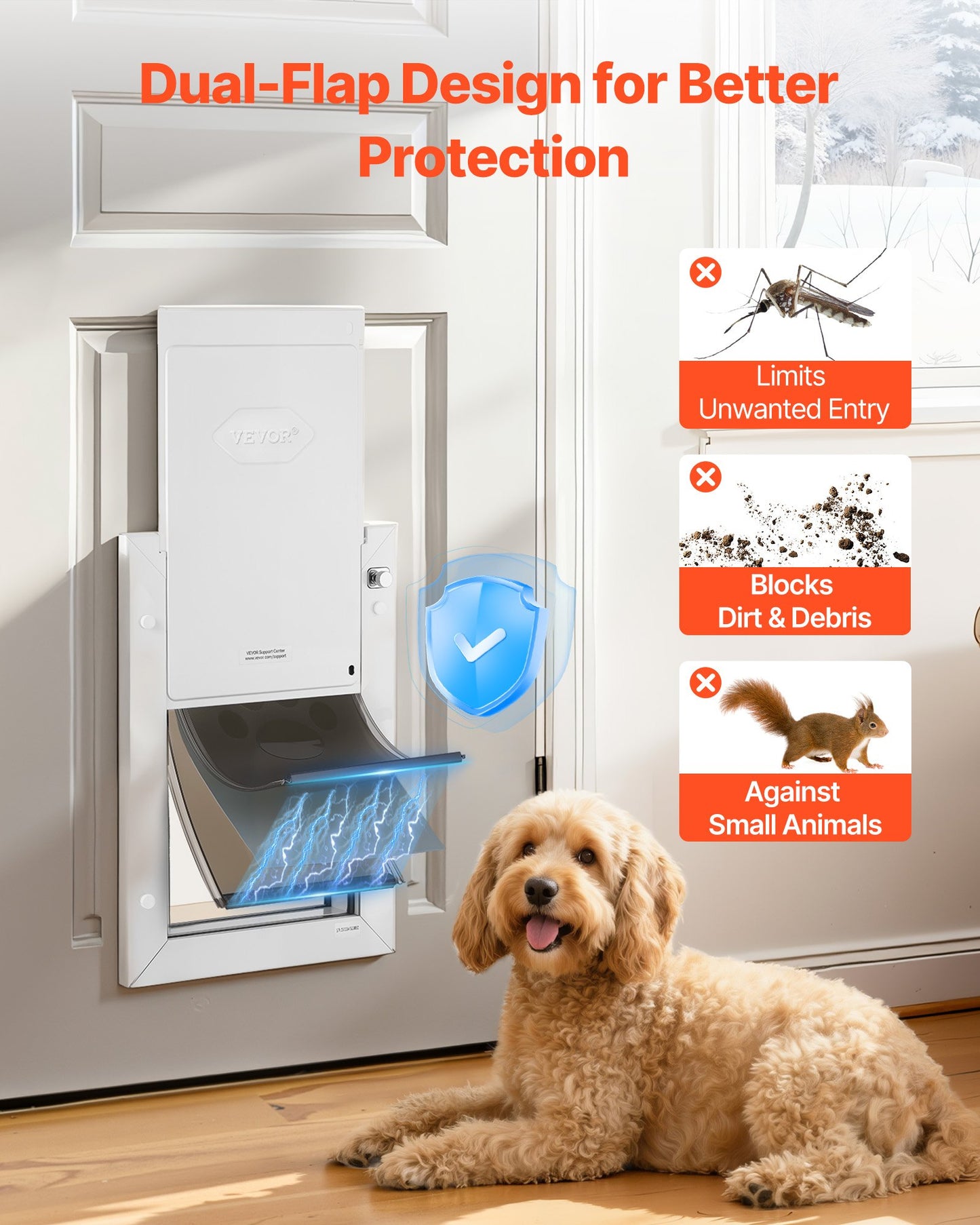 Medium Pet Door with Magnetic Flaps & Metal Frame - Weatherproof Dog Door for Indoor & Outdoor Use - White