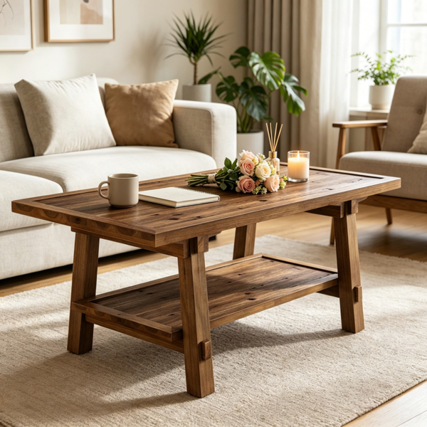 Solid Wood End Table with 2-Tier Design - 47"