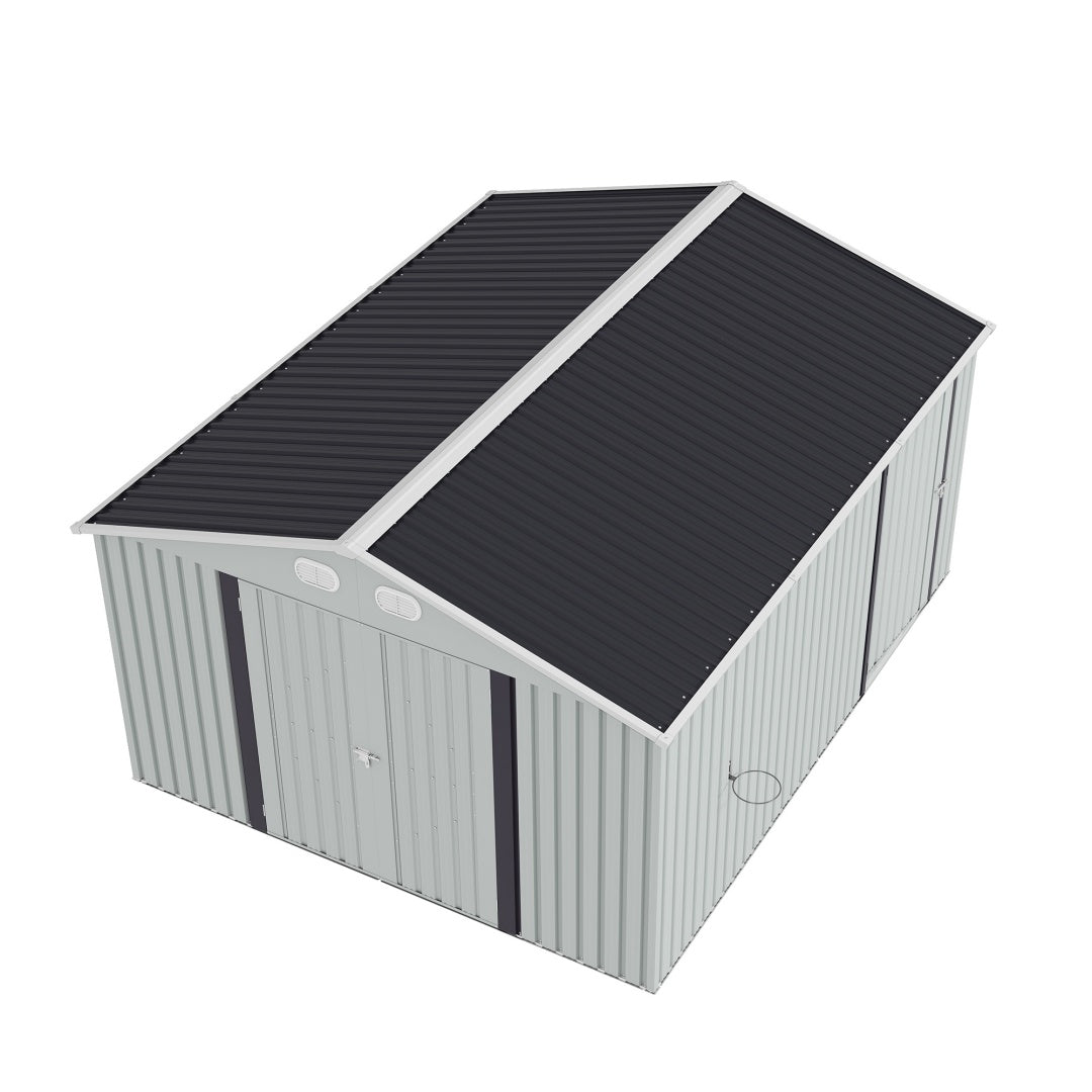 10x12 FT Outdoor Metal Storage Shed with Lockable Door - White