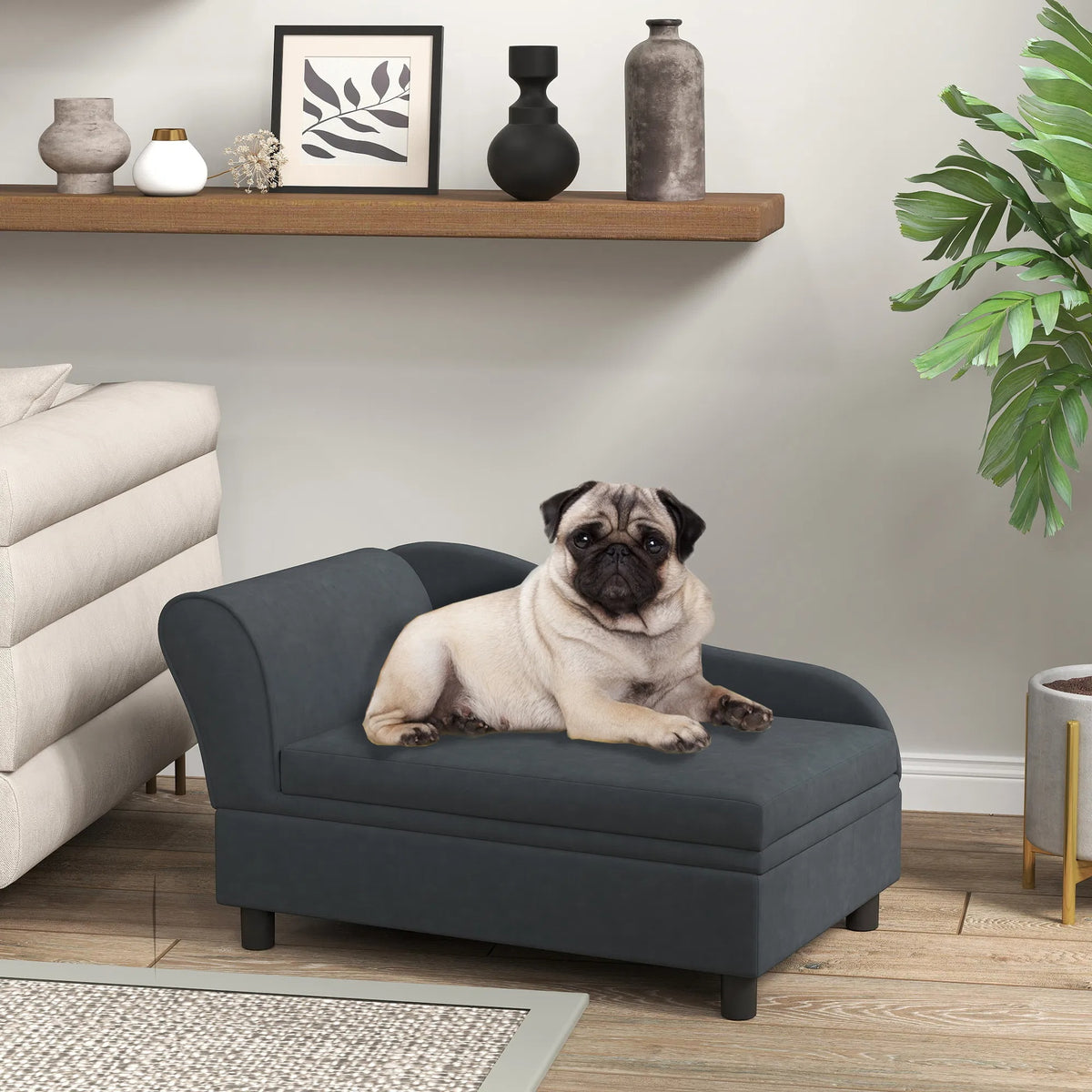 Pet Sofa Bed Couch with Storage for Cats and Small Dogs - Dark Gray