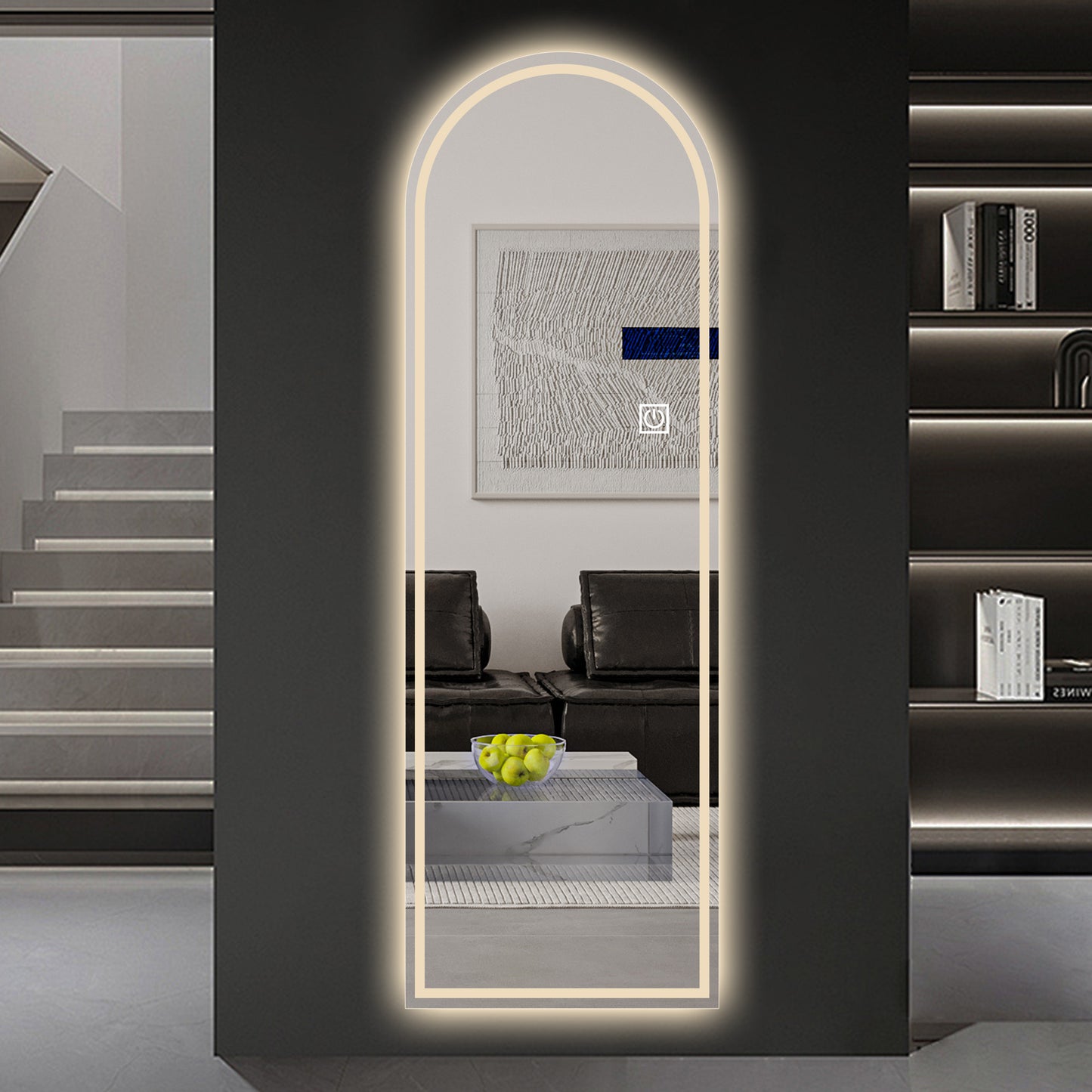 65" x 21" Arched Full Length LED Mirror - Dimmable, Touch Control, Silver
