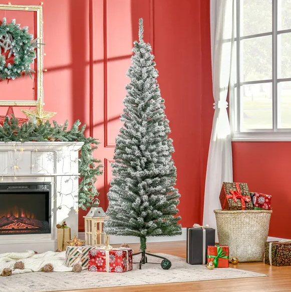 6ft Snow Flocked Artificial Christmas Tree with Metal Stand